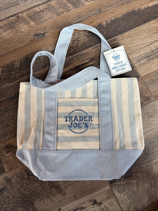 Trader Joe'S Handbags - Trader Joe's Striped Mini Canvas Tote Bag in Light Blue and Cream